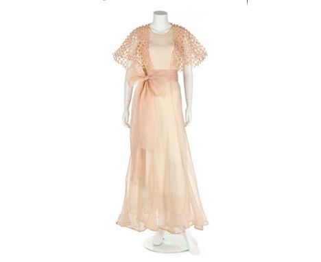 A Jeanne Lanvin couture pink organza evening gown, 'Bocage', Summer, 1933, unlabelled, bias cut with raised waistline, flared