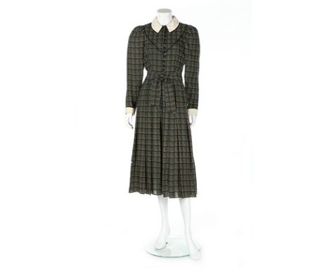 Princess Diana's Caroline Charles printed tartan wool day dress, worn to the Braemar Highland Games, September 4th, 1982, lab