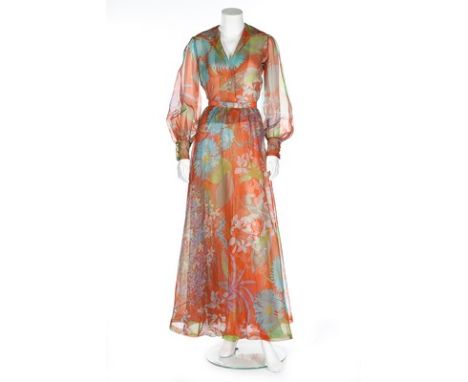 An Yves Saint Laurent couture printed organza ensemble, Spring-Summer, 1969, labelled and numbered 25276, the blouse and skir