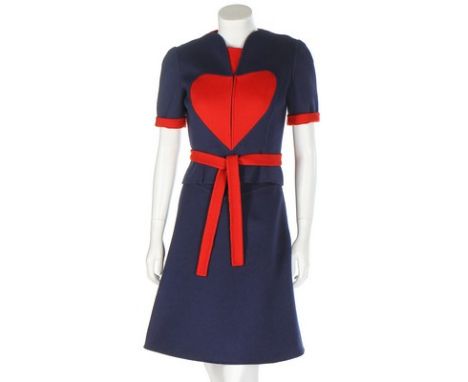 A Madame Grès couture navy and red pop art style ensemble, circa 1965, labelled, comprising: sleeveless dress with red bodice