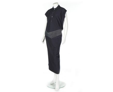 A Junya Watanabe/Comme des Garçons 'architectural' navy wool dress, Spring-Summer, 1999, labelled, button-fronted with angula