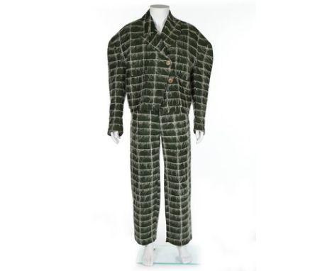 A rare John Galliano Linton Tweed suit, 'The Ludic Game' collection, Spring-Summer, 1985, John Galliano 1 label, the fabric w