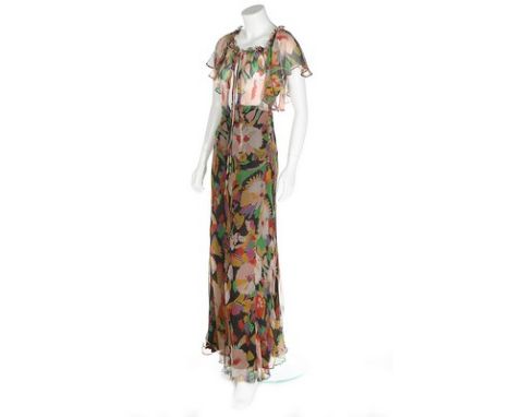 An Ossie Clark/Celia Birtwell printed chiffon dress, circa 1972, labelled and size 14, in a variation of the 'Tulip' print, w