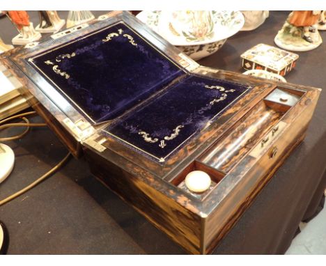 Good quality coromandel wood writing slope by Parkins and Gotto 24-25  Oxford St London CONDITION REPORT: Generally good cond