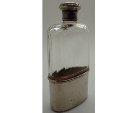 Hallmarked silver topped antique hip flask 