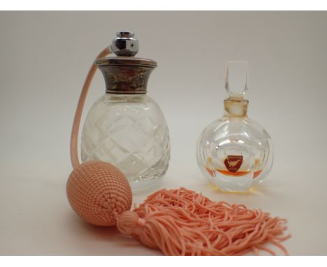 Presumed silver topped perfume atomiser and an Orrefors perfume bottle