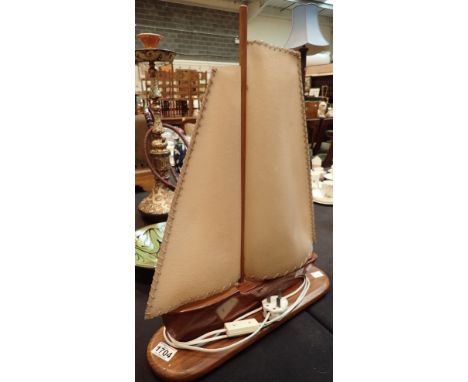 Mid 20thC wooden sailing boat with sail table lamp  CONDITION REPORT: The electrical items included in this lot have been PAT