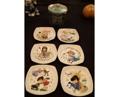 Set of Midwinter Nursery Rhyme pin dishes and Portmeirion dolphin pot 