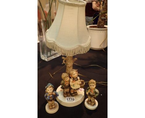 Goebel lamp with shade and two figurines 