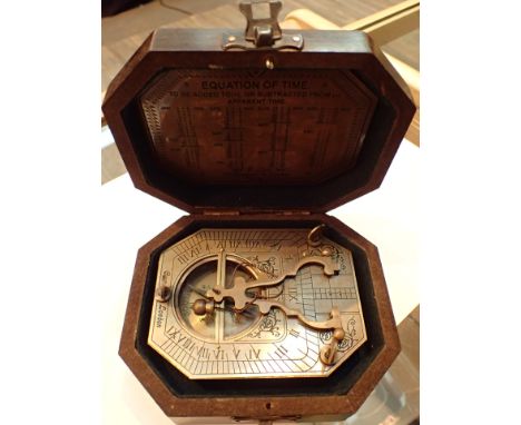Boxed brass sundial compass