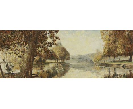 *Stanley Orchart (1920-2005) The Ouse at Bedford and the Suspension Bridge signed 'Orchart' l.l., oil on board 46 x 122cm *Ar