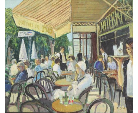 *John Ash (1926-1999) Cafe scene signed 'ash' l.r., oil on canvas 77 x 87cm *Artist's Resale Right may apply to this lot.Cond