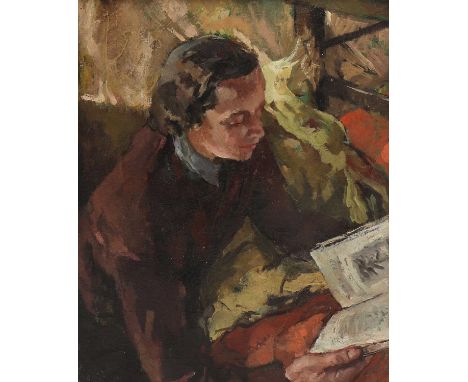 *Attributed to Angela Baynes (1917-1988) Portrait of a woman reading oil on canvas 51 x 41cm *Artist's Resale Right may apply