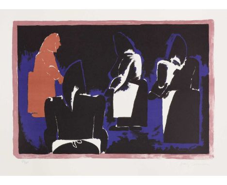 *Josef Herman RA (1911-2000) Four fisherwomen, 1974/75 lithograph in colours, signed 'Josef Herman' l.r., and numbered 89/100