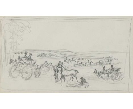 *Doris Zinkeisen (1898-1991) Elegant figures, horses and carriages a pair, pencil 18.5 x 30cm (2) *Artist's Resale Right may 