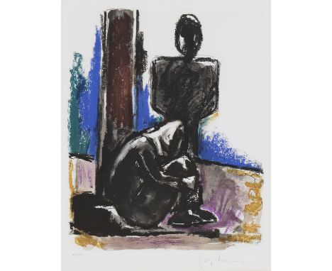 *Josef Herman (1911-2000) 'Two Grey Figures' lithograph in colours, signed 'Josef Herman' and numbered 40/150 in pencil image