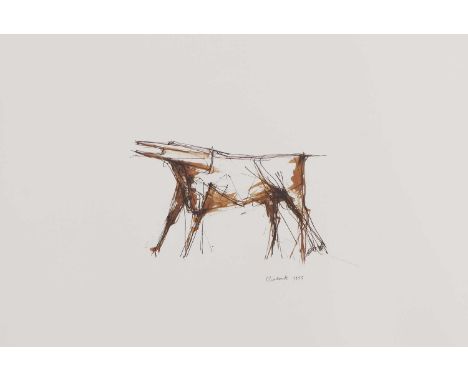 After Lynn Chadwick RA Untitled offset lithograph in colours, signed and dated in plate 'Chadwick 1955' sheet 40 x 50cm Prove