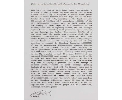 Ai Weiwei (Chinese, b.1957) '£' lithograph on Somerset paper, limited edition 622/1000, with certificate of authenticity shee