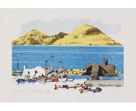 *Paul Hogarth RA (1917-2001) 'The Harbour of Naousa, Greece', 1990 lithograph in colours, signed, inscribed and dated 'The Ha