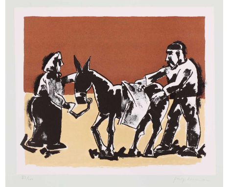 *Josef Herman RA (1911-2000) Scene on the Shore lithograph in colours, signed 'Josef Herman' and numbered 83/100 in pencil, o