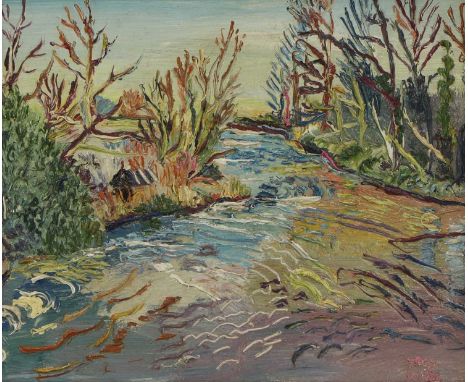 *Fred Yates (1922-2008) 'The Weir, Eel Mill, Wimborne, Dorset' signed 'FRED YATES' l.r., inscribed as titled on frame verso, 
