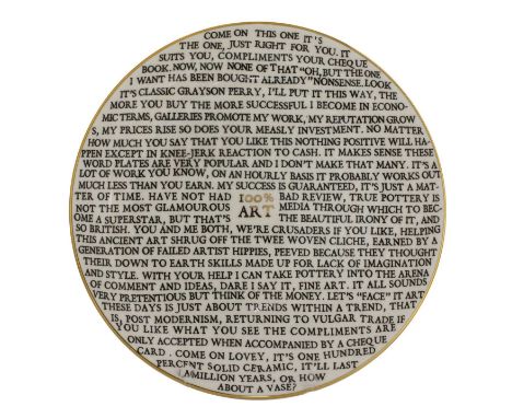*Grayson Perry RA (b.1960) 100% Art Plate, 2020 fine china plate, with artist's seal printed to base, produced for The Holbur