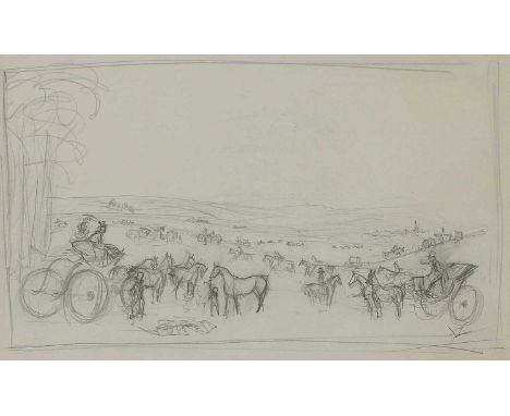 *Doris Zinkeisen (1898-1991) Figures in carriage and on horseback; Figures and carriages before a castle a pair, the first si