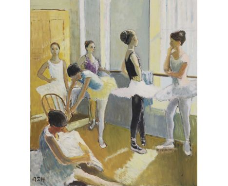 *John Ash (1926-1999) Ballerinas readying for rehearsal signed 'Ash' l.l., oil on canvas 86 x 76.5cm, unframed *Artist's Resa