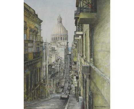 *Eric Gerada-Azzopardi (Maltese, 1939-2008) View of Valletta, Malta; View of the Port, Malta, a pair both signed 'ERIC GERADA