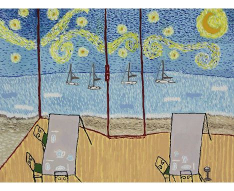 *Iulian Atomei (contemporary) 'Dinner at Golfe-Juan, Thursday' signed 'Iulian' side, signed and dated 'Iulian Atomei / 2017' 