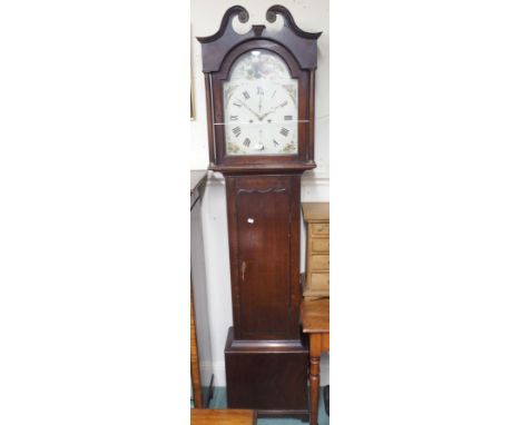 An oak longcase clock with painted face, 214cm high Condition Report: Available upon request