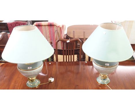 A pair of green ceramic table lamps (2) Condition Report: Available upon request