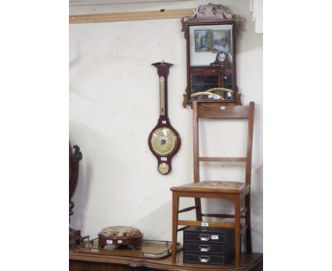 A Georgian style mirror, barometer, chair, tray, stool and a stationery box (6) Condition Report: Available upon request