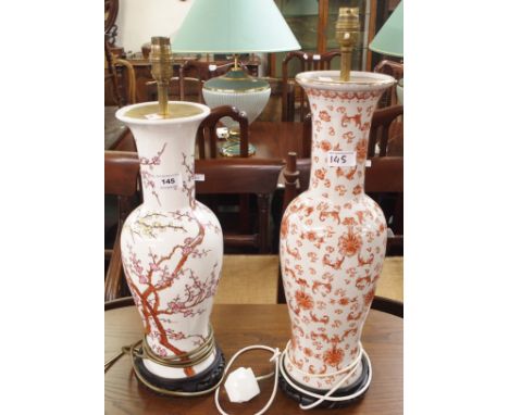 Two ceramic table lamps (2) Condition Report: both lamps good overall condition, signs of wear to gilding on rim.