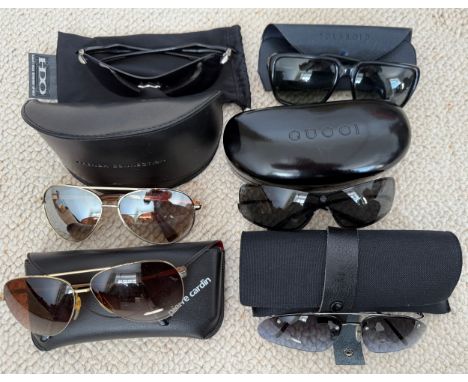Six pairs of sunglasses to include Gucci, Polaroid, Alexander McQueen, French Connection, Pierre Cardin and Oakley with origi
