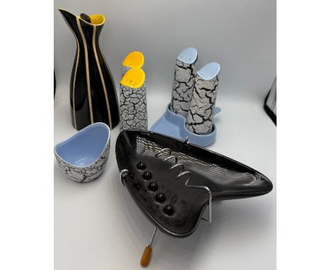 John Clappison designed Hornsea Pottery including salt and pepper pots, jug and an unmarked mid 20thC boomerang ashtray.