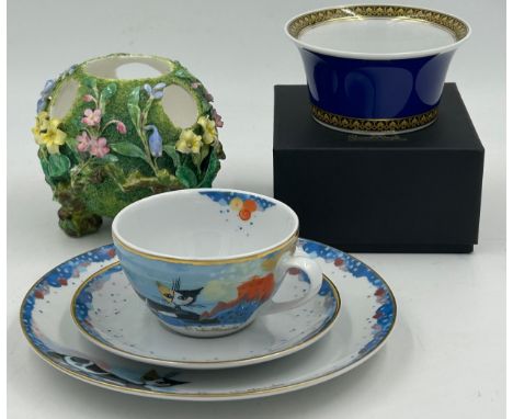 A Versace Medusa Blue Bowl by Rosenthal 11.5cm x 5.5cm in original box, Rosina Wachtmeister 'Trio' Angelo with all pieces sig