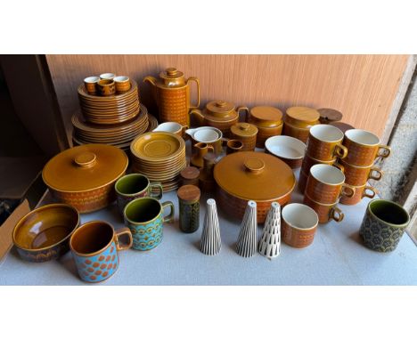 A large quantity of Hornsea pottery Saffron pattern tea and dinner ware to include 2 salt pots, 1 pepper pot, 2 lidded tureen