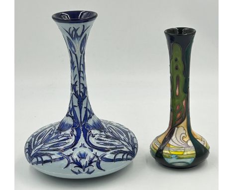 Moorcroft: Florian Ware vase by Rachel Bishop 'Blue on Blue' 24cm with impressed makers mark and signed 2003 to base together