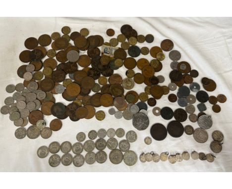 Various coins to include pre 1947 shillings and sixpences, together with 2 x cartwheel pennies, Victoria coins with personal 