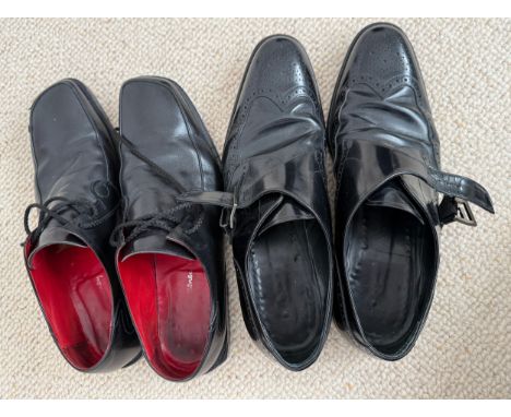 Two pairs of size UK 10 shoes, Oliver Sweney and Fendi with wear and a Symthson shoehorn and Paul Smith cap cord.