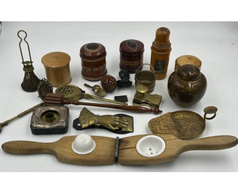 An interesting miscellany of items to include Cloisonne ginger jar 11cm, Japanese tea whisk, Victorian wood and ceramic lemon