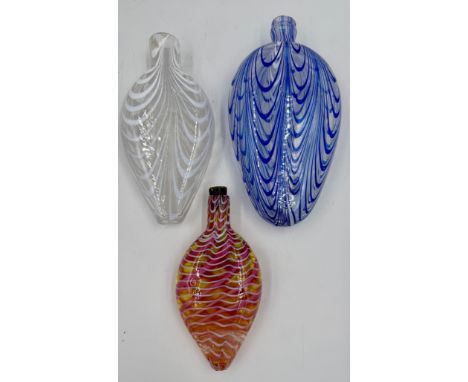 Three Nailsea glass flasks. Largest 22cm. (3)