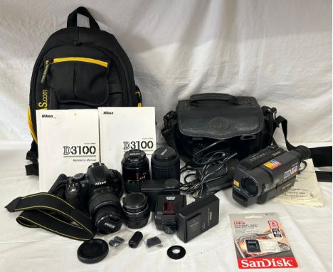Camera equipment to include a Nikon D3100 digital camera serial number 6710683 with an AF-SNIKKOR 18-55mm, an AF70-210 Lens, 