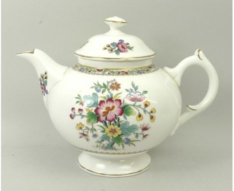 A Coalport porcelain part tea service decorated in the 'Ming Rose' pattern, comprising; teapot, cream jug, sugar bowl, bread 