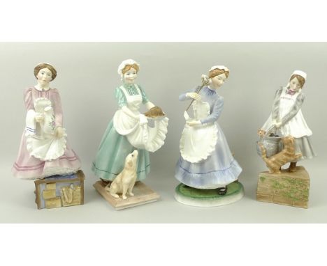 A group of Royal Worcester Upstairs Downstairs porcelain figures, comprising; 'The Cook', 'The Parlour Maid', 'The Scullery M