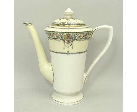 A Royal Worcester porcelain part coffee service decorated in the 'Chantilly' pattern, comprising; coffee pot, cream jug, suga