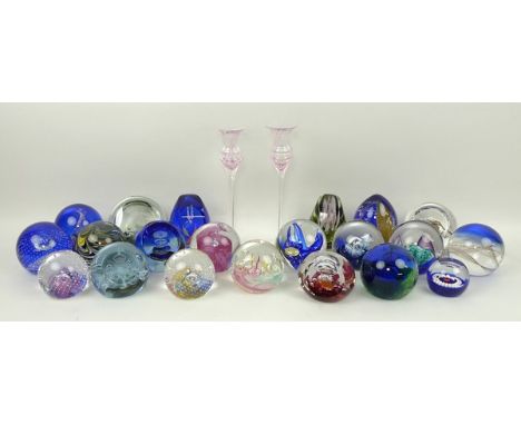 A collection of Caithness paper weights including Elements II, Royal Wedding Moonflower, Reflections Magenta 90, Reflections 