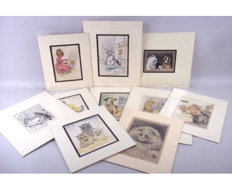 Louis Wain (1860-1936): early 20th century bookplate prints, hand coloured, to include musical, card players, and 'Boys Own P