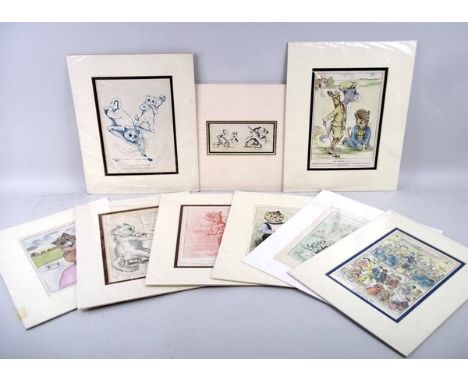 Louis Wain (1860-1939): early 20th century bookplate prints, some hand coloured, including two golf, cricket, musical etc. (9